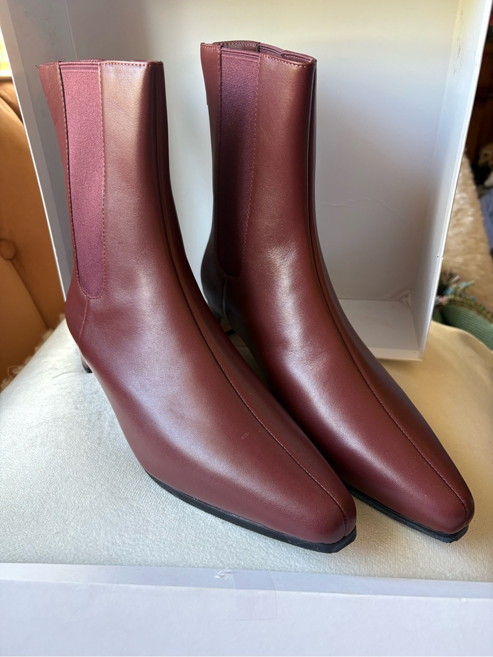 Quince Burgundy Pointed Leather Ankle Booties